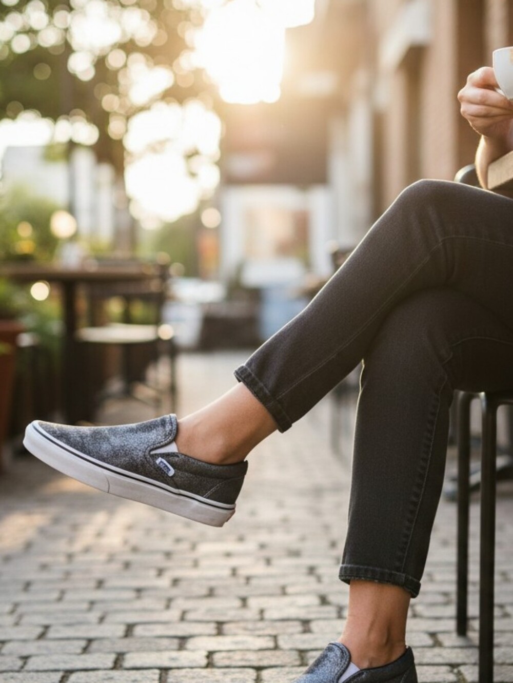 Vans metallic charcoal gray slip on shoe.  size 9W men's 7.5 unisex